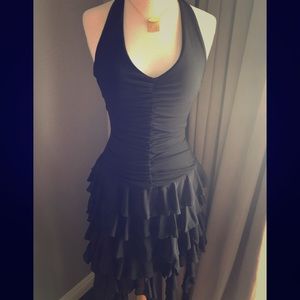 Halter V Neck Small Polyester Uneven Hemline Dress